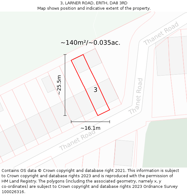 3, LARNER ROAD, ERITH, DA8 3RD: Plot and title map