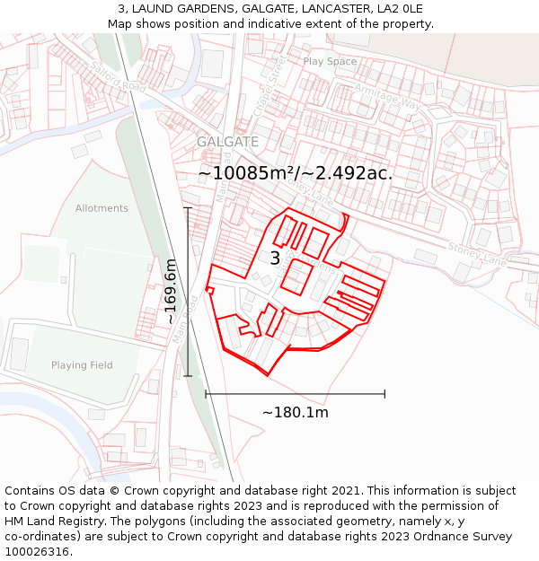 3, LAUND GARDENS, GALGATE, LANCASTER, LA2 0LE: Plot and title map