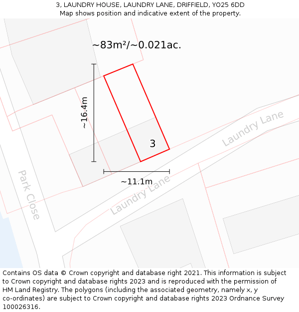 3, LAUNDRY HOUSE, LAUNDRY LANE, DRIFFIELD, YO25 6DD: Plot and title map