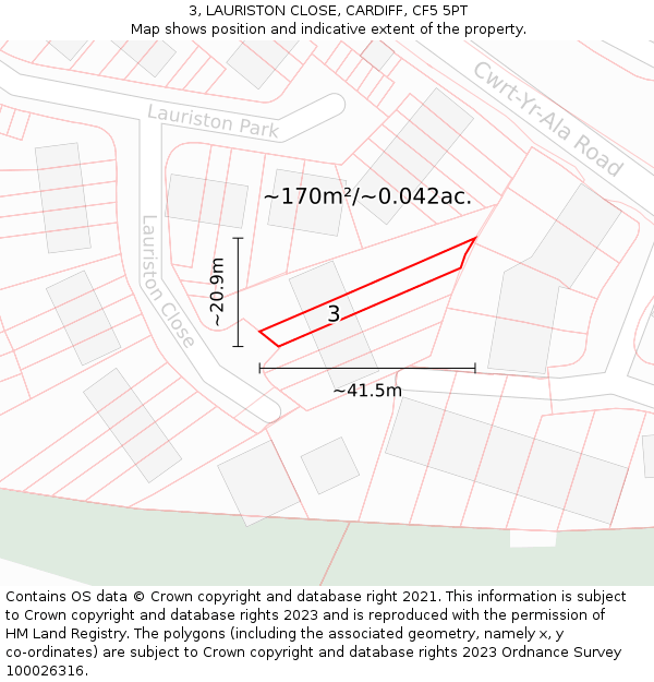 3, LAURISTON CLOSE, CARDIFF, CF5 5PT: Plot and title map