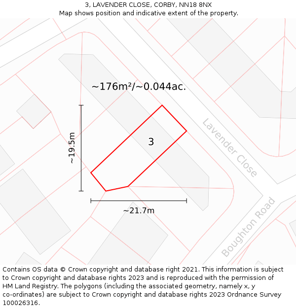 3, LAVENDER CLOSE, CORBY, NN18 8NX: Plot and title map