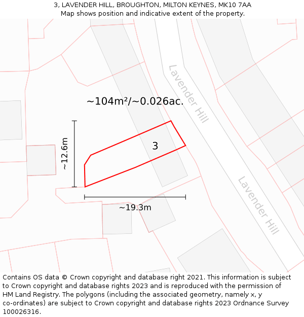 3, LAVENDER HILL, BROUGHTON, MILTON KEYNES, MK10 7AA: Plot and title map