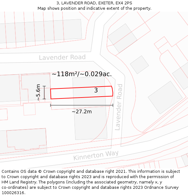 3, LAVENDER ROAD, EXETER, EX4 2PS: Plot and title map