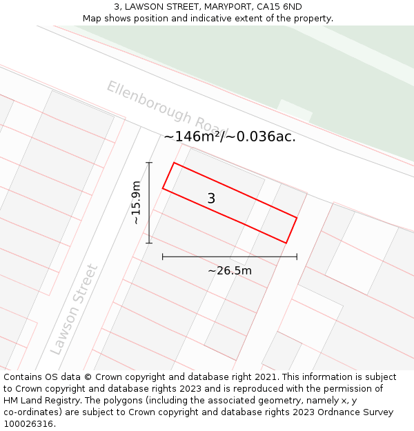 3, LAWSON STREET, MARYPORT, CA15 6ND: Plot and title map
