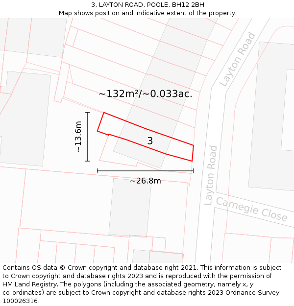 3, LAYTON ROAD, POOLE, BH12 2BH: Plot and title map
