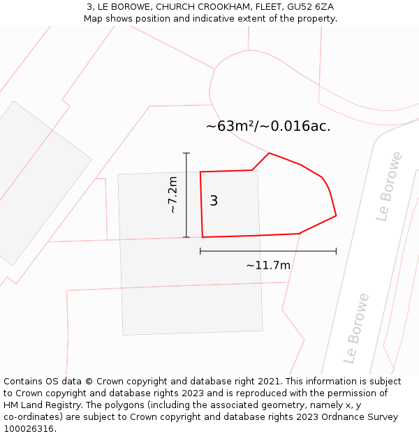 3, LE BOROWE, CHURCH CROOKHAM, FLEET, GU52 6ZA: Plot and title map