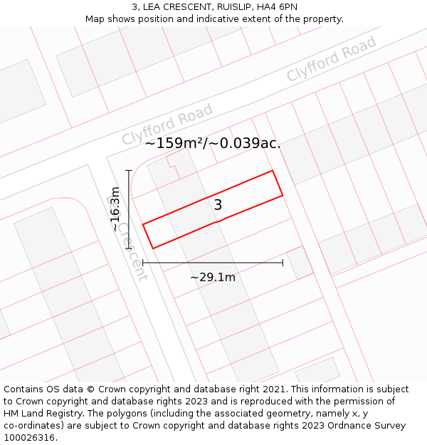 3, LEA CRESCENT, RUISLIP, HA4 6PN: Plot and title map