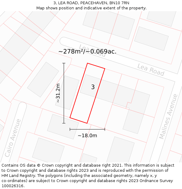 3, LEA ROAD, PEACEHAVEN, BN10 7RN: Plot and title map