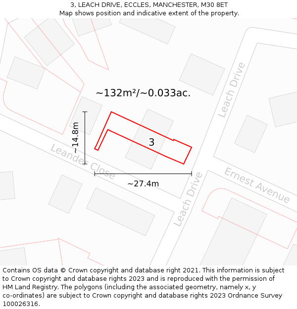 3, LEACH DRIVE, ECCLES, MANCHESTER, M30 8ET: Plot and title map