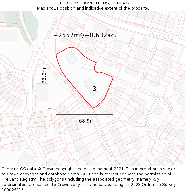 3, LEDBURY GROVE, LEEDS, LS10 4RZ: Plot and title map