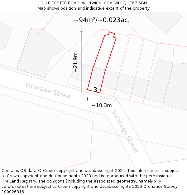 3, LEICESTER ROAD, WHITWICK, COALVILLE, LE67 5GN: Plot and title map