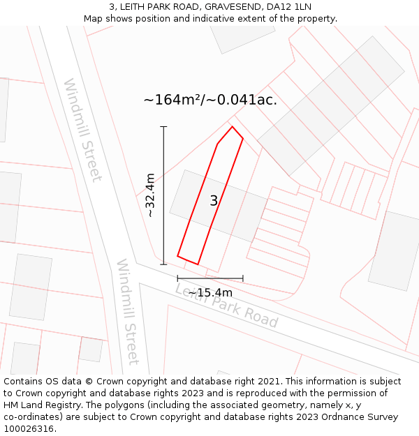 3, LEITH PARK ROAD, GRAVESEND, DA12 1LN: Plot and title map