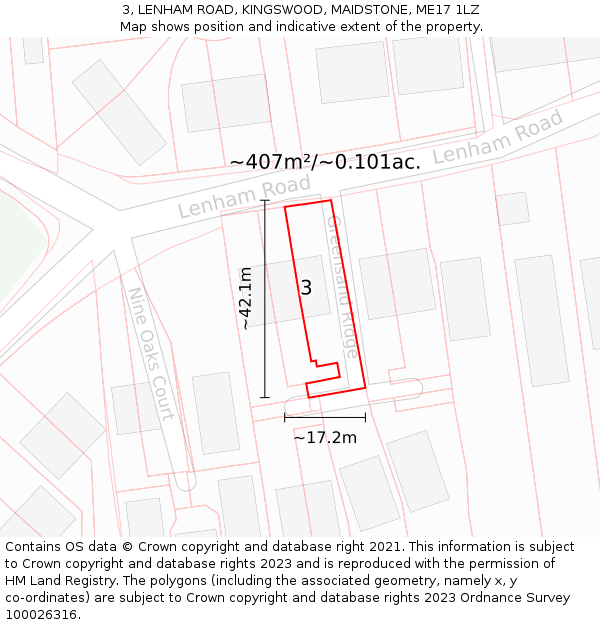 3, LENHAM ROAD, KINGSWOOD, MAIDSTONE, ME17 1LZ: Plot and title map