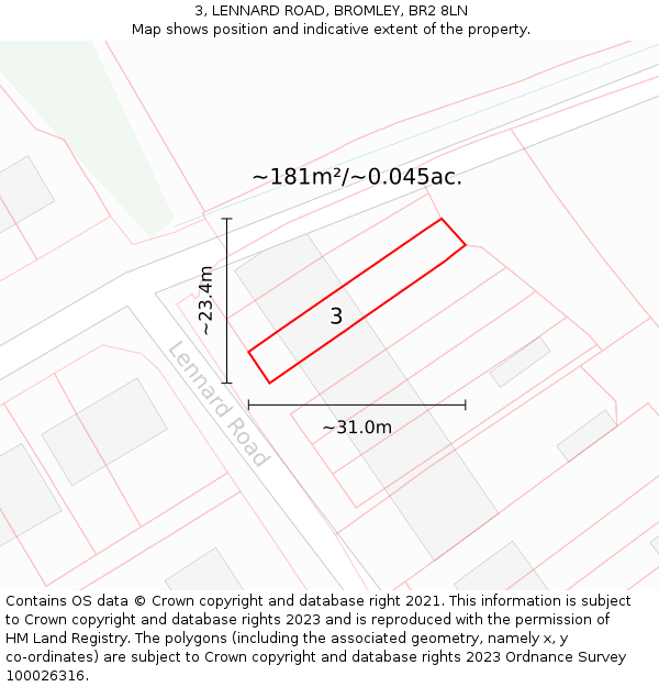 3, LENNARD ROAD, BROMLEY, BR2 8LN: Plot and title map