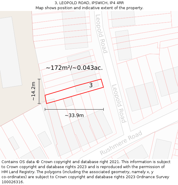3, LEOPOLD ROAD, IPSWICH, IP4 4RR: Plot and title map