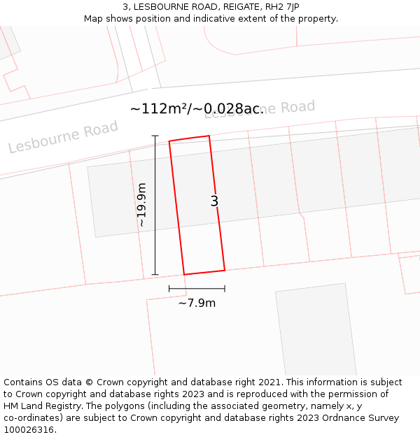 3, LESBOURNE ROAD, REIGATE, RH2 7JP: Plot and title map
