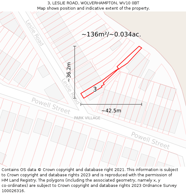 3, LESLIE ROAD, WOLVERHAMPTON, WV10 0BT: Plot and title map