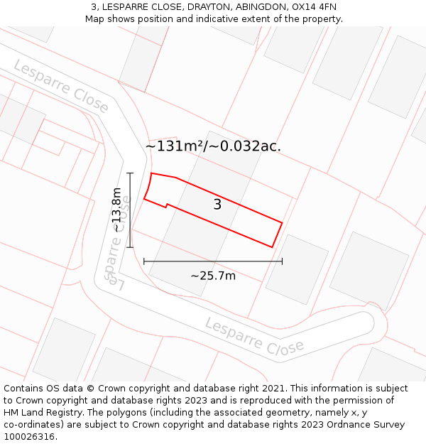 3, LESPARRE CLOSE, DRAYTON, ABINGDON, OX14 4FN: Plot and title map