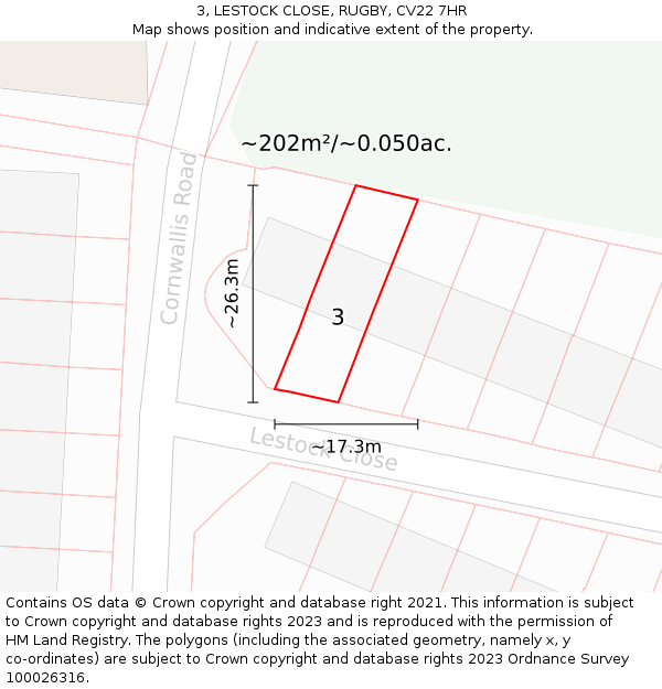 3, LESTOCK CLOSE, RUGBY, CV22 7HR: Plot and title map