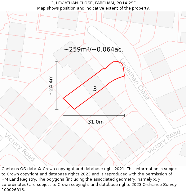 3, LEVIATHAN CLOSE, FAREHAM, PO14 2SF: Plot and title map