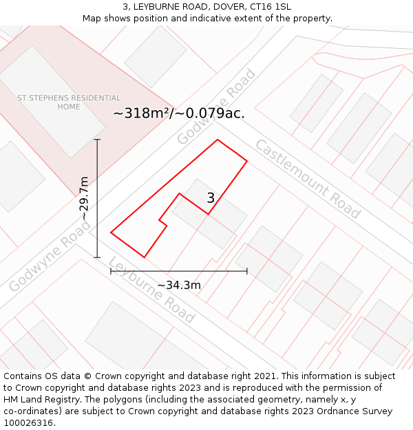 3, LEYBURNE ROAD, DOVER, CT16 1SL: Plot and title map