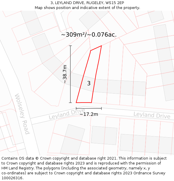 3, LEYLAND DRIVE, RUGELEY, WS15 2EP: Plot and title map