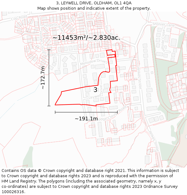 3, LEYWELL DRIVE, OLDHAM, OL1 4QA: Plot and title map