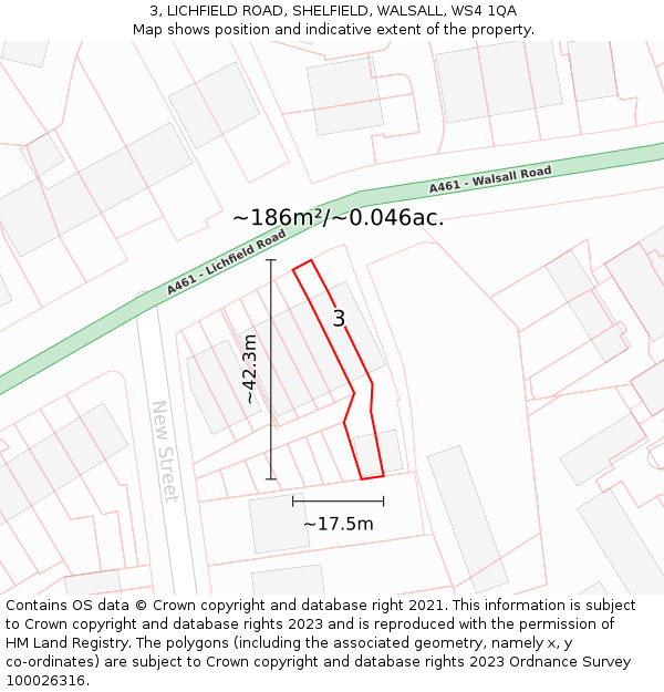 3, LICHFIELD ROAD, SHELFIELD, WALSALL, WS4 1QA: Plot and title map
