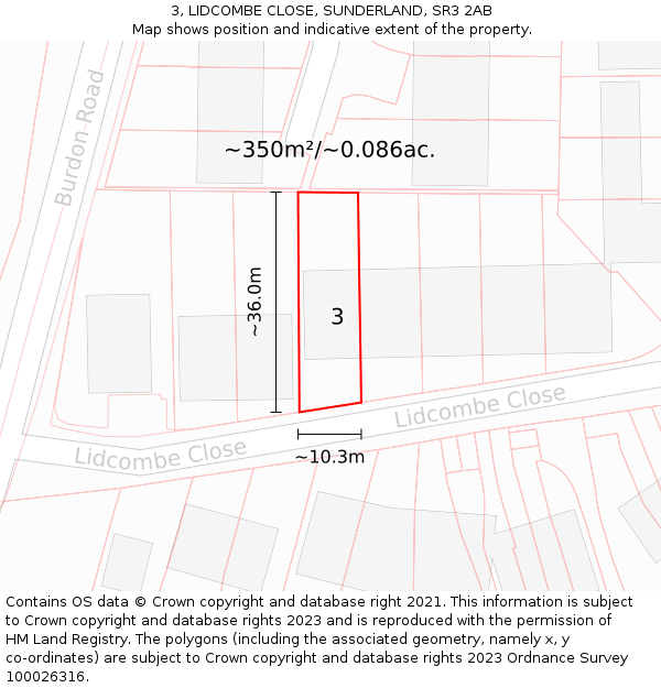 3, LIDCOMBE CLOSE, SUNDERLAND, SR3 2AB: Plot and title map