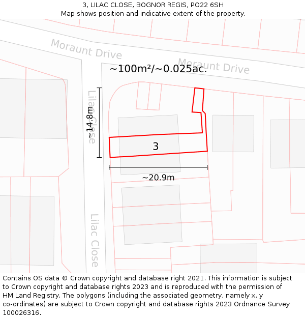 3, LILAC CLOSE, BOGNOR REGIS, PO22 6SH: Plot and title map