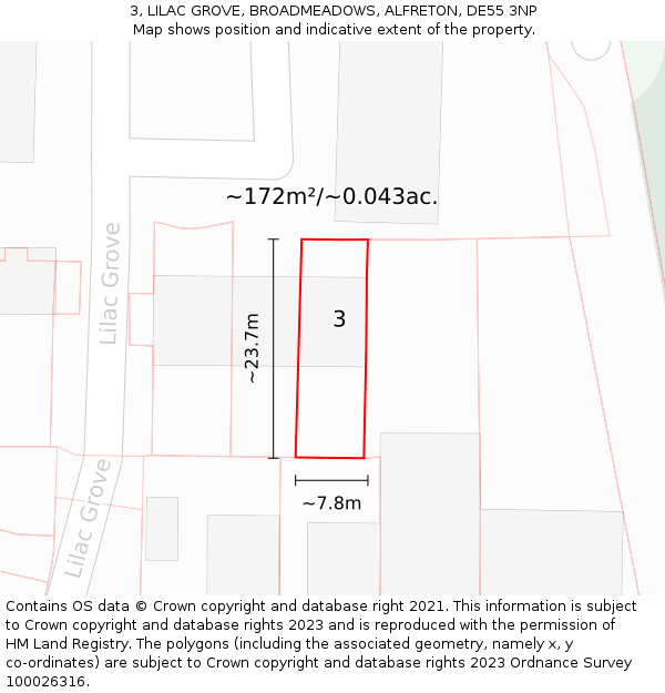 3, LILAC GROVE, BROADMEADOWS, ALFRETON, DE55 3NP: Plot and title map