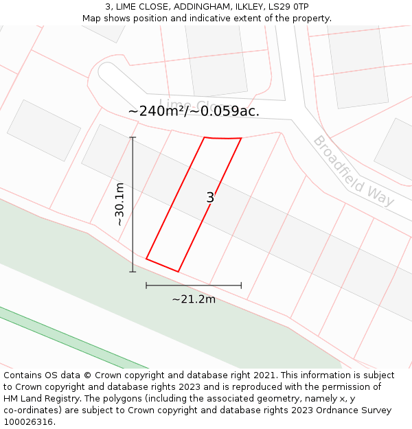 3, LIME CLOSE, ADDINGHAM, ILKLEY, LS29 0TP: Plot and title map