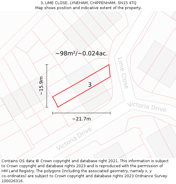 3, LIME CLOSE, LYNEHAM, CHIPPENHAM, SN15 4TQ: Plot and title map