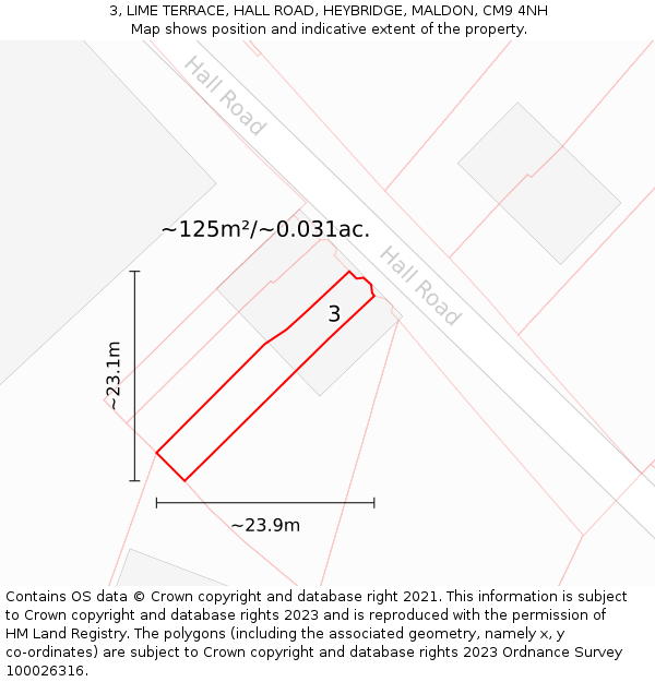 3, LIME TERRACE, HALL ROAD, HEYBRIDGE, MALDON, CM9 4NH: Plot and title map