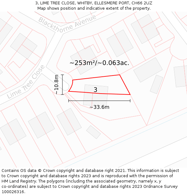 3, LIME TREE CLOSE, WHITBY, ELLESMERE PORT, CH66 2UZ: Plot and title map