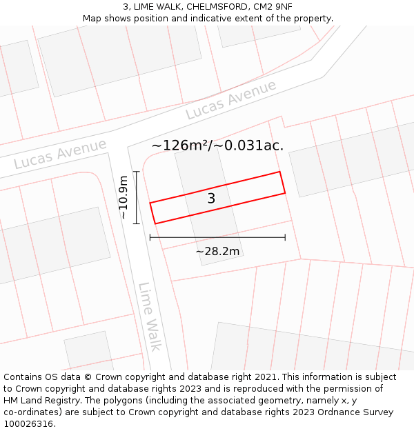 3, LIME WALK, CHELMSFORD, CM2 9NF: Plot and title map