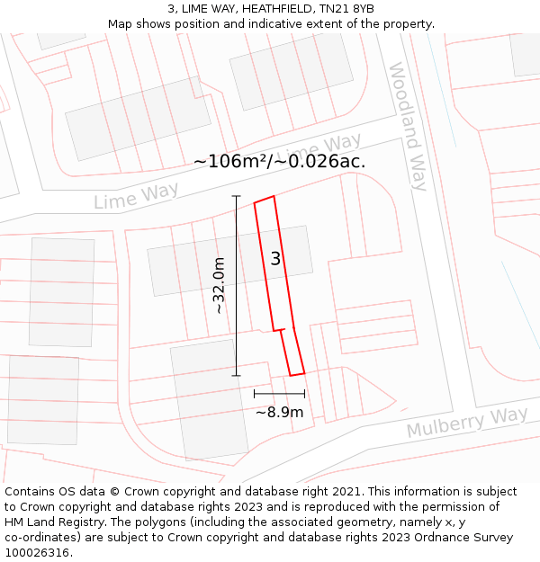 3, LIME WAY, HEATHFIELD, TN21 8YB: Plot and title map