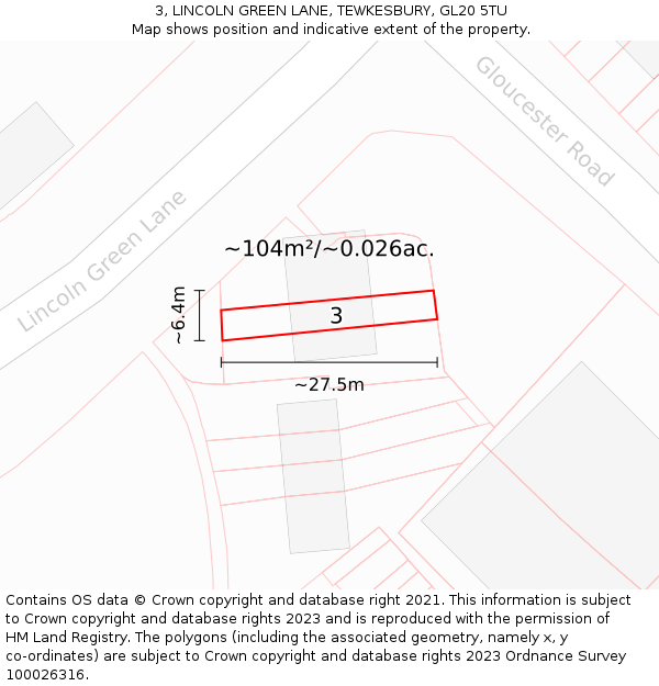 3, LINCOLN GREEN LANE, TEWKESBURY, GL20 5TU: Plot and title map