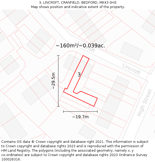 3, LINCROFT, CRANFIELD, BEDFORD, MK43 0HS: Plot and title map