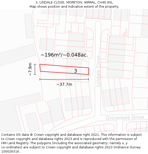 3, LINDALE CLOSE, MORETON, WIRRAL, CH46 9SL: Plot and title map