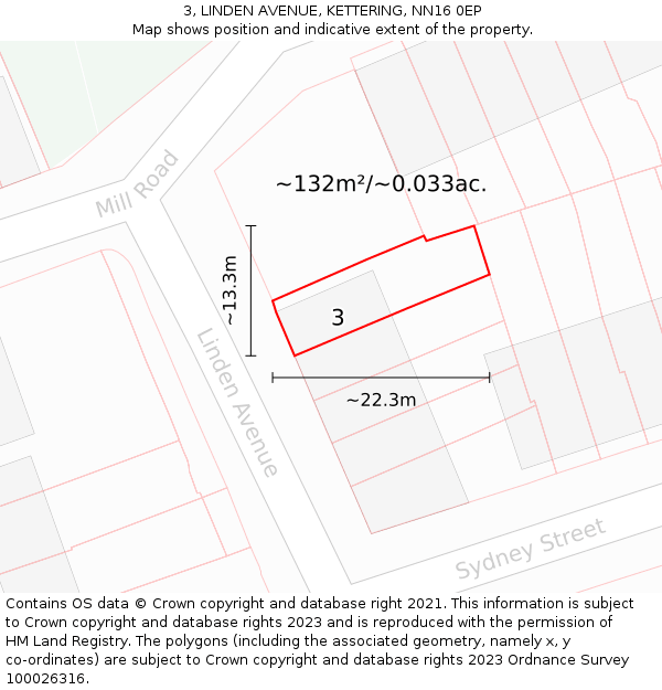 3, LINDEN AVENUE, KETTERING, NN16 0EP: Plot and title map