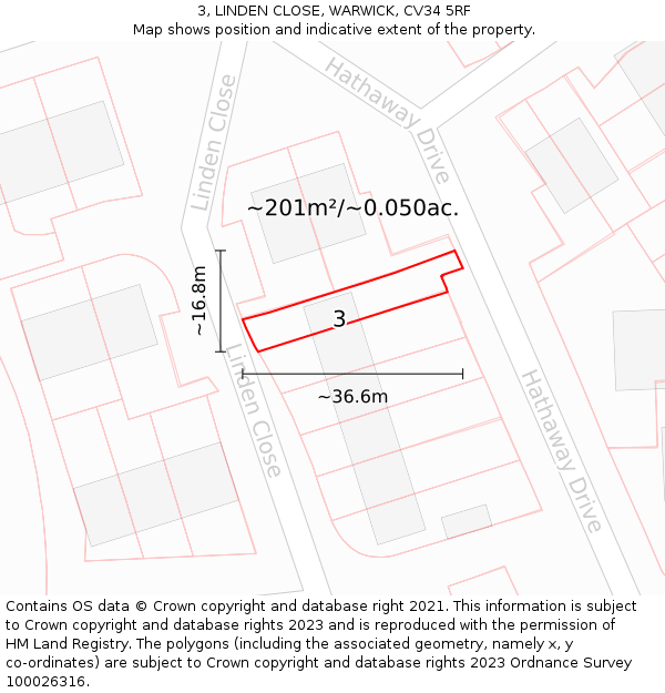 3, LINDEN CLOSE, WARWICK, CV34 5RF: Plot and title map