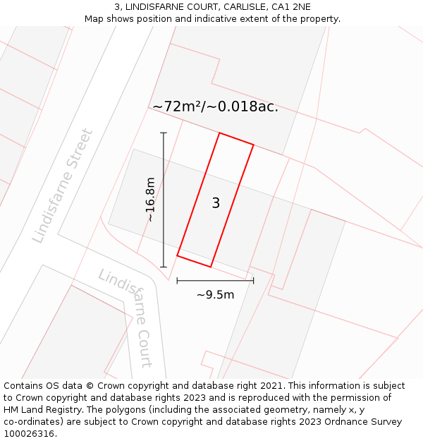 3, LINDISFARNE COURT, CARLISLE, CA1 2NE: Plot and title map