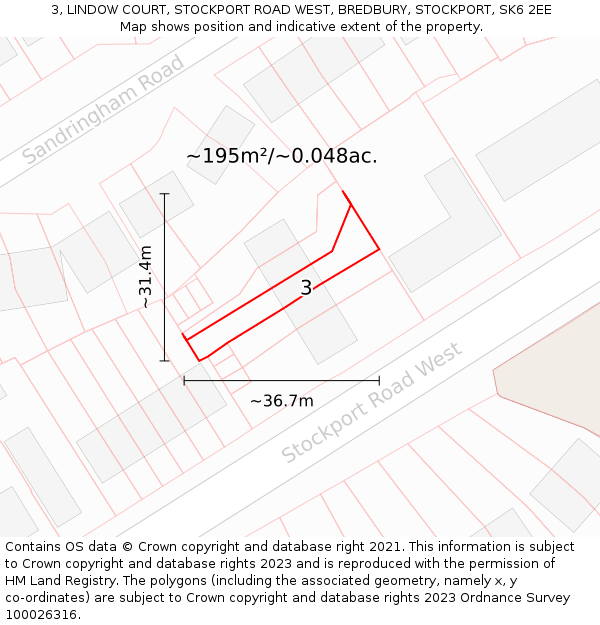 3, LINDOW COURT, STOCKPORT ROAD WEST, BREDBURY, STOCKPORT, SK6 2EE: Plot and title map
