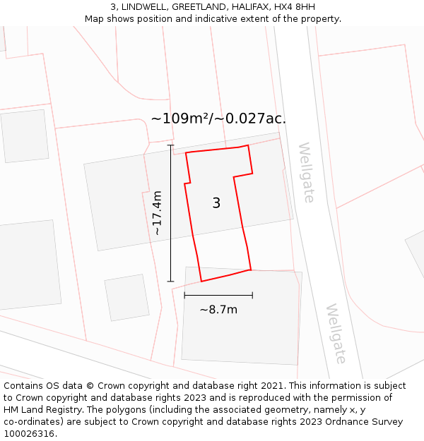 3, LINDWELL, GREETLAND, HALIFAX, HX4 8HH: Plot and title map