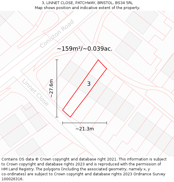 3, LINNET CLOSE, PATCHWAY, BRISTOL, BS34 5RL: Plot and title map