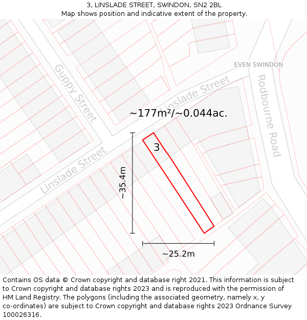 3, LINSLADE STREET, SWINDON, SN2 2BL: Plot and title map