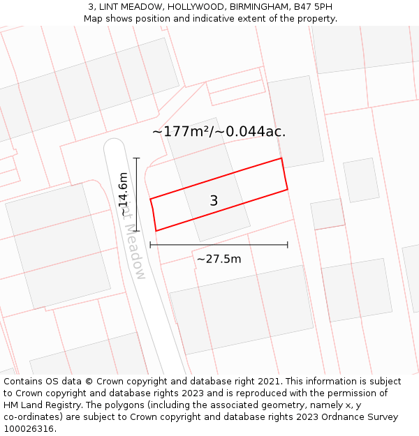 3, LINT MEADOW, HOLLYWOOD, BIRMINGHAM, B47 5PH: Plot and title map