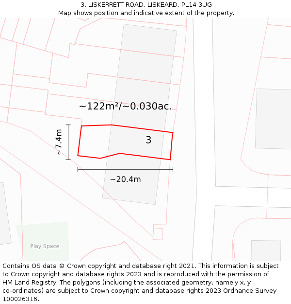 3, LISKERRETT ROAD, LISKEARD, PL14 3UG: Plot and title map
