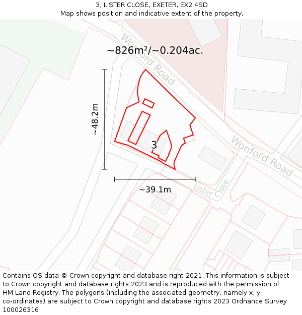 3, LISTER CLOSE, EXETER, EX2 4SD: Plot and title map